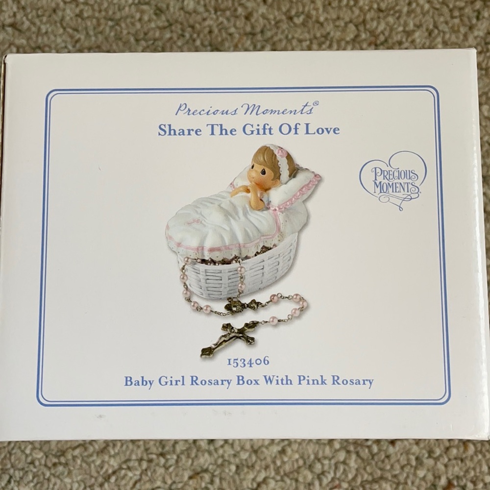 Precious Moments Baby Girl Rosary Box with Pink Rosary